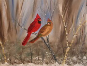 Cardinal Couple 16 x 20 mixed medium    sold