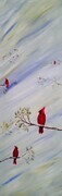 Cardinals finding a branch 12 x 36 acrylic wrapped  sold
