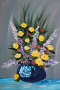Summer flowers 16 x 20 acrylic finger paint  $400