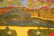 The Park  16 x 20 acrylic Pointillism $200